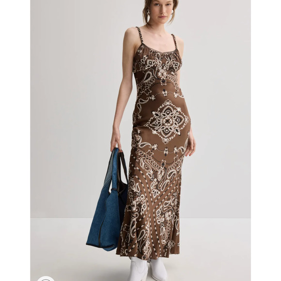Sandro Brown Bandana Maxi Slip Dress Size 4 Cowgirl Western Corset Designer $455 - Picture 1 of 13